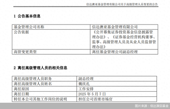 高管变更不断！信达澳亚基金近半年已有4位副总经理离任